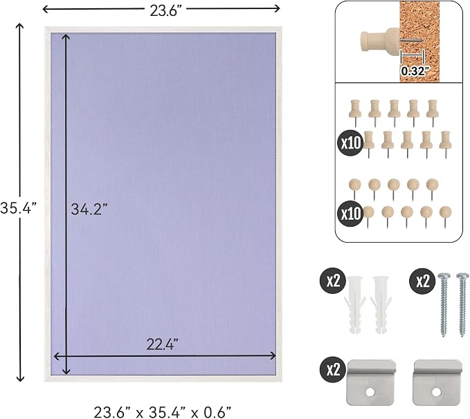 SELEAD Double-Sided Linen and Cork Bulletin Board (36"x24", Purple) | 2-in-1 Fabric Linen & Cork Pin Board, White Wood Frame Wall Decor Photo Display Vision Board for Home Family, Office, Kitchen