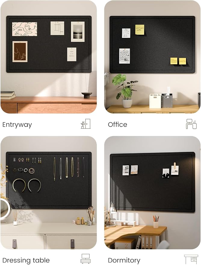 Fluxynara 70.8" x 47.2" Large Bulletin Board, Black | Cork Board Alternative with 48 Removable Adhesive Tabs, Foldable Felt Pin Board for Home, Office, Classroom & Dorm