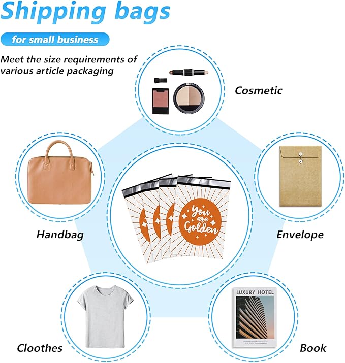12x15.5 Poly Mailer Envelopes 50 Pack Shipping Bags with Self Adhesive, You are Golden' Mailing Envelopes, Waterproof and Tear-Proof Postal Bags