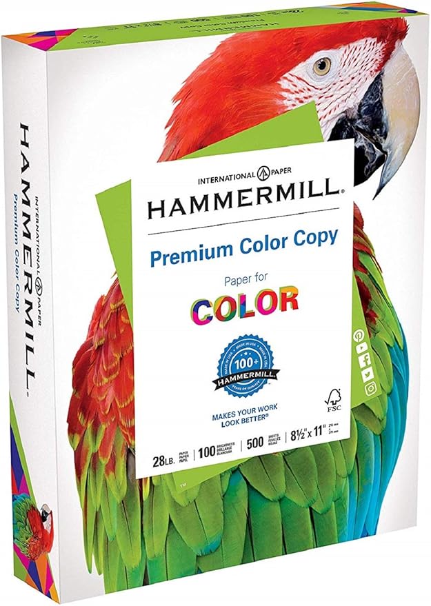 Hammermill Premium Color Copy Paper, 8.5 x 11 Letter Size, 28lb, 100 Bright, 1 Ream / 500 Sheets (102467R) Acid Free - 2 Pack