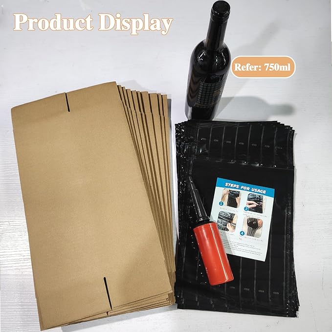 10 Wine Shipping Box Sets,Include 10 Wine Boxes for Shipping and 10 Bottle Protector Bags with 1 Reusable Air Pump,Inflatable Bubble Cushion Wrap for Transportation