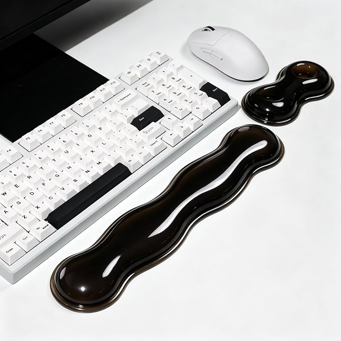 Mouse Pad with Wrist Rest, Soft Cloud Gel Keyboard Mouse Pad Set with Hand Wrist Support, Cute Non Slip Office Desk Accessories for Comfort/Pain Relief/Computer/Laptop (Black Wave)