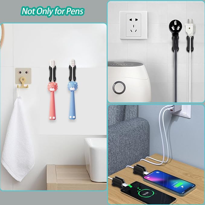 Adhesive Pen Holder for Wall Pencil Holders for Desk, 6Pack Silicone Pen Holders for Clipboard, Marker Holder Pen Holder Clip, Pencil Holder for Classroom Must Haves Teacher Supplies, Stylus Holder