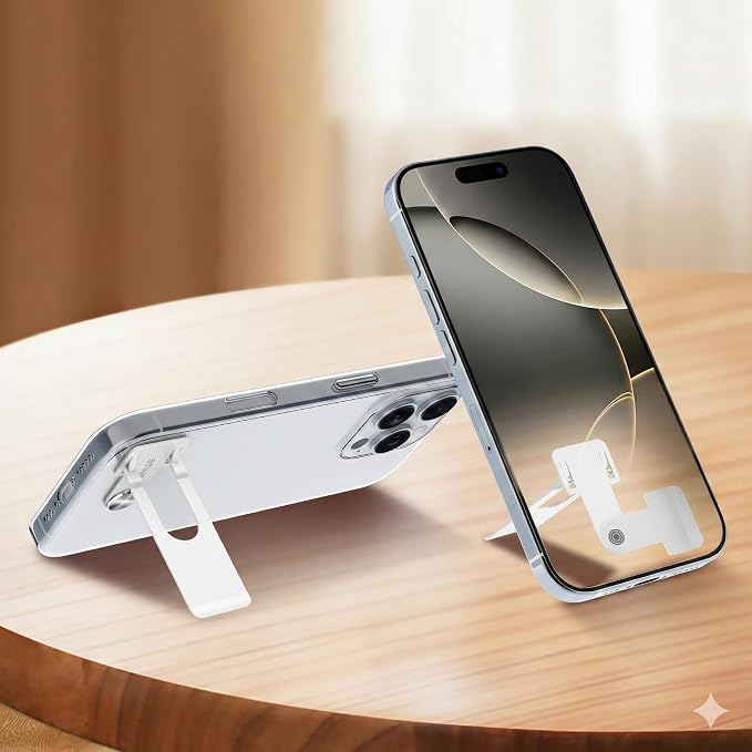 Phone Slim Stand Thin Kickstand, Ultra Thin Vertical Horizontal Universal Steel Metal Stable Mount Attachable Pocket Friendly Phone Holder for iPhone Samsung Phone Case (White 1-Pack)