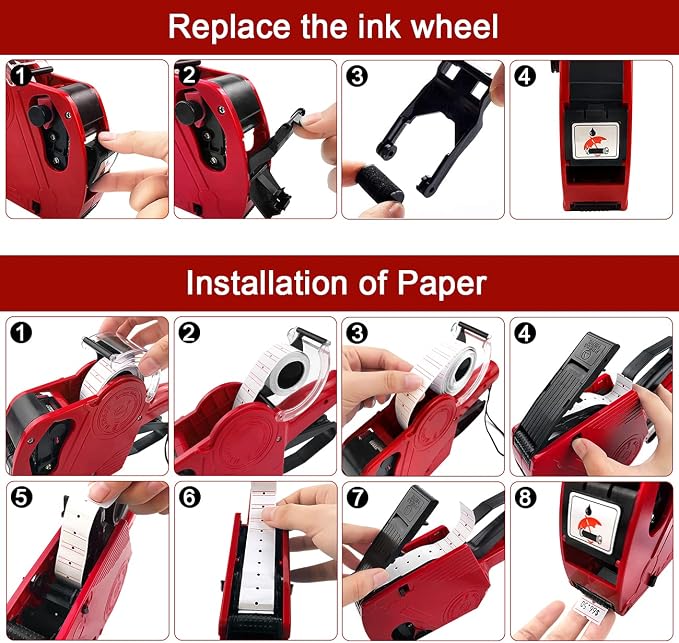 MX-5500 8 Digits Price tag Gun with 5000 Sticker Labels and 3 Ink Refill, Label Maker Pricing Gun Kit Numerical Tag Gun for Office, Retail Shop, Grocery Store (50 Rolls + 12 Refill Ink)