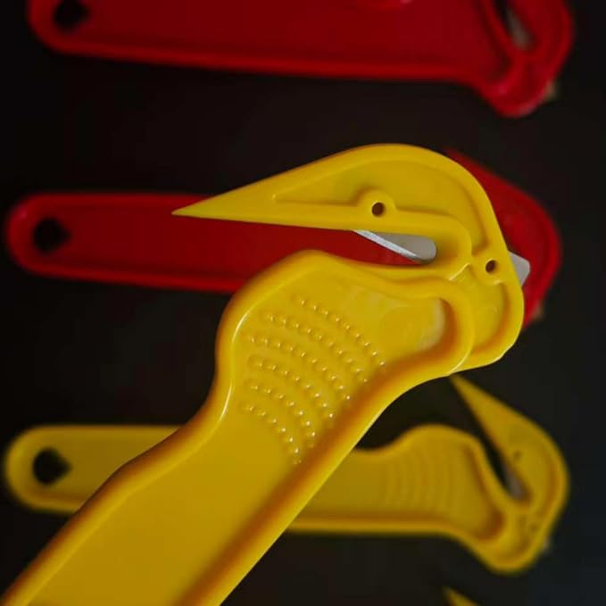 50PCS Safety Package Opener Box Cutter Set Film Cutter, Heavy Duty Utility Knives with Sharp Steel Blade, Professional Cutting Tool for Wrap, Tape, Straps & Packaging Materials, 50Yellow