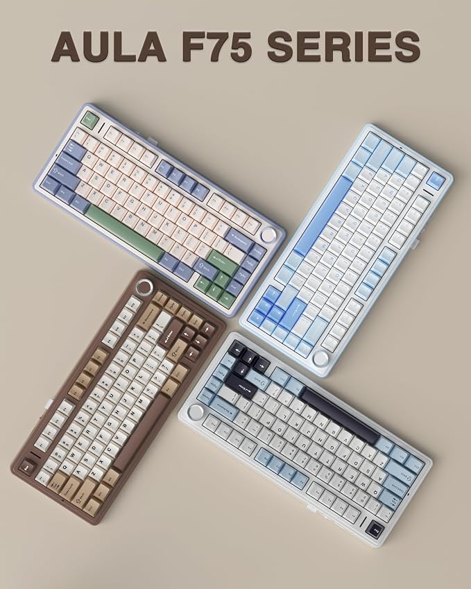 AULA F75 75% Wireless Mechanical Keyboard, Hot Swappable Creamy Keyboard, Pre-lubed Linear Switches, 2.4GHz/Type-C/BT5.0, RGB Backlit Gaming Keyboards(White&Brown)