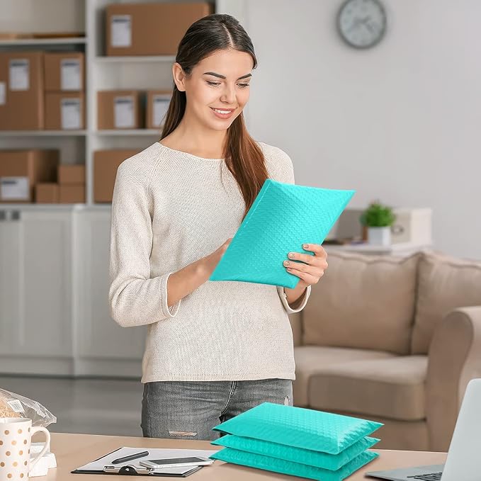 UCGOU Bubble Mailers 9.5x14.5" 40 Pack Usable Size 9.5x13.5" Teal Padded | Waterproof Self Seal Adhesive Large Padded Envelopes for Small Business Bubble Packaging Envelopes for Mailing Jewelry Makeup