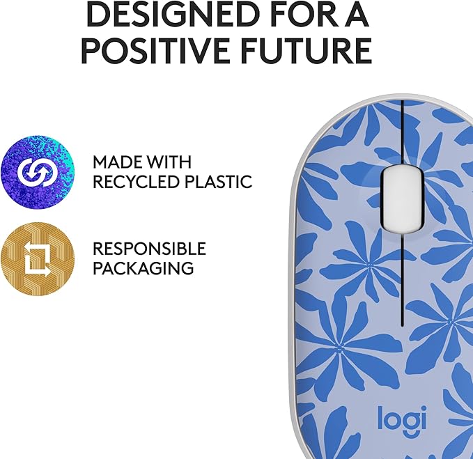 Logitech M340 Wireless Mouse with Limited Edition Prints, USB Receiver and Silent Clicks, Portable Wireless Mouse for Laptop, PC, Windows, Chrome, Surface – Blue Floral