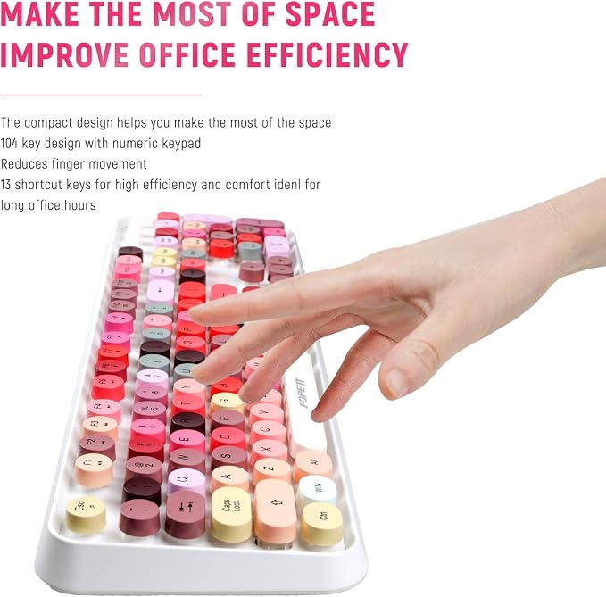 Wireless Keyboard and Mouse Sets,Reliable 2.4 GHz Connectivity for PC,Laptop,Smart TV and More (White Colorful)