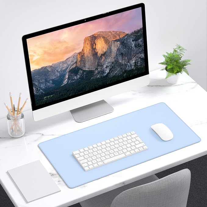 Dapesuom Large Mouse Pad, Extended Gaming Mouse Mat with Stitched Edges, Full Size Desk Mats with Non-Slip Base, Computer Big Desktop Keyboard Pad for Gamer, Laptop, Office, 23.6 x 11.8 in, Sky Blue