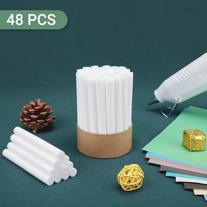 Manarty White Hot Glue Sticks Full Size, 48 PCS 0.43" Dia x 4" Long Fbric Glue Sticks for Craft, Adhesive Hot Melt Gluing Sticks for Crafting, Woodworking, Decoration, Bonding Repair, Wax Sealing