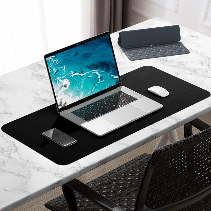 Hsurbtra Desk Pad, 30" x 14" PU Leather Desk Mat, XL Extended Mouse Pad, Waterproof Desktop Blotter Protector, Non-Slip Ultra Thin Large Laptop Keyboard Writing Mat for Office Home, Black