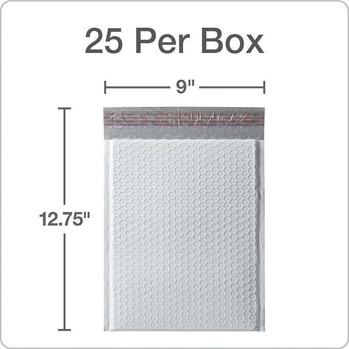 Quality Park Bubble Mailers, 8.5 x 11 Shipping Envelopes, Water Resistant White Poly Padded Envelopes, Redi-Strip Peel Off Closure, 25/Box (QUA85859)