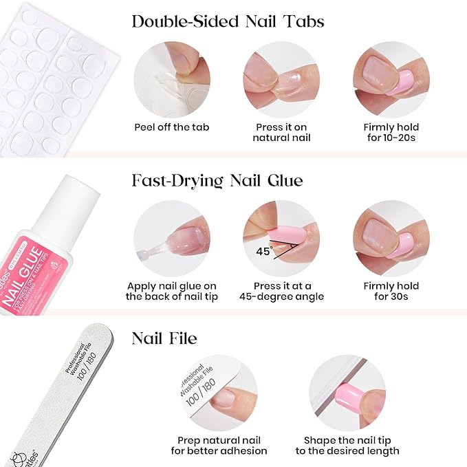 Beetles Press On Nails Kit - Prism Pop | 720Pcs 24 Colors Short Square Press On Nails | 15 Sizes Glossy Matte Glitter With Nail Glue & Nail Tabs Stickers, Fake Nails Kit Art For Women