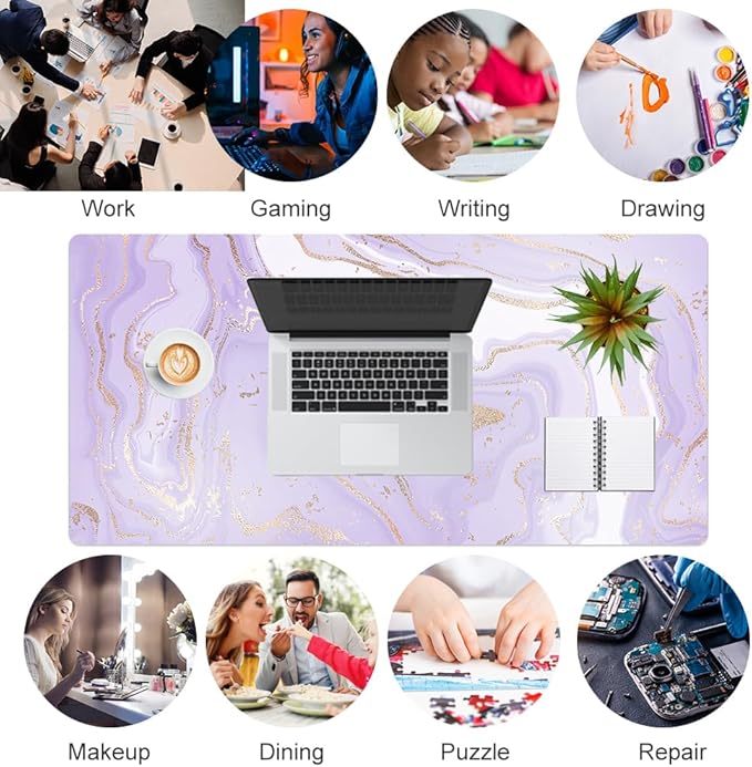 Faux Leather Large Mouse Pad, Office Desk Mat, 31.5"x15.7", Violet Marble | Desk Décor Accessories, Extended Size, Waterproof & Easy to Clean, Smooth Surface, Non Slip Desk Organization