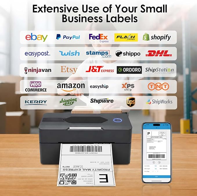 GBNONPLN Bluetooth Thermal Shipping Label Printer, 4x6, Matte Black | Wireless, For Small Business, Compatible with Android, iPhone, Windows & Mac, Widely Used for Amazon, Etsy