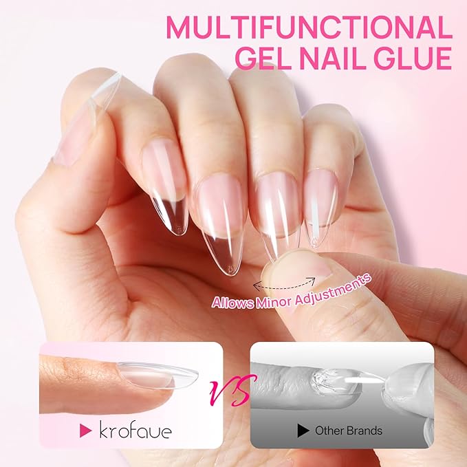 krofaue Solid Gel Nail Glue 4Pcs 20g – UV-Cured Clear Nail Adhesive for Gel Nails, 3D Nail Gel, Press on Nail Glue, Rhinestones, DIY Home Manicure, Salon Use, Long-Lasting, Beginner-Friendly.