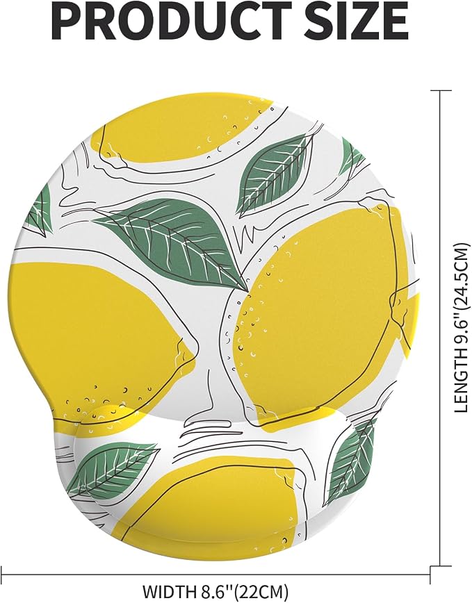Mouse Pad with Wrist Rest, Comfortable Computer Mousepad with Gel Wrist Support Smooth Surface and Non-Slip PU Base for Pain Relief, Laptop, Office & Home (Lemon)