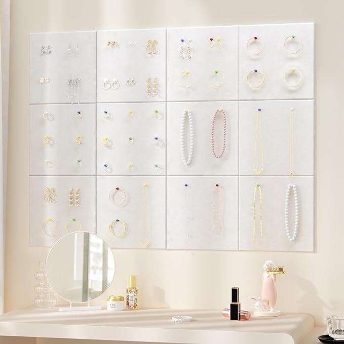 Large Cork Board for Wall, 48" x 36" Bulletin Board with Pushpins, 12 Panels Felt Tiles Tack Push Pin Board for Office, Light Tan