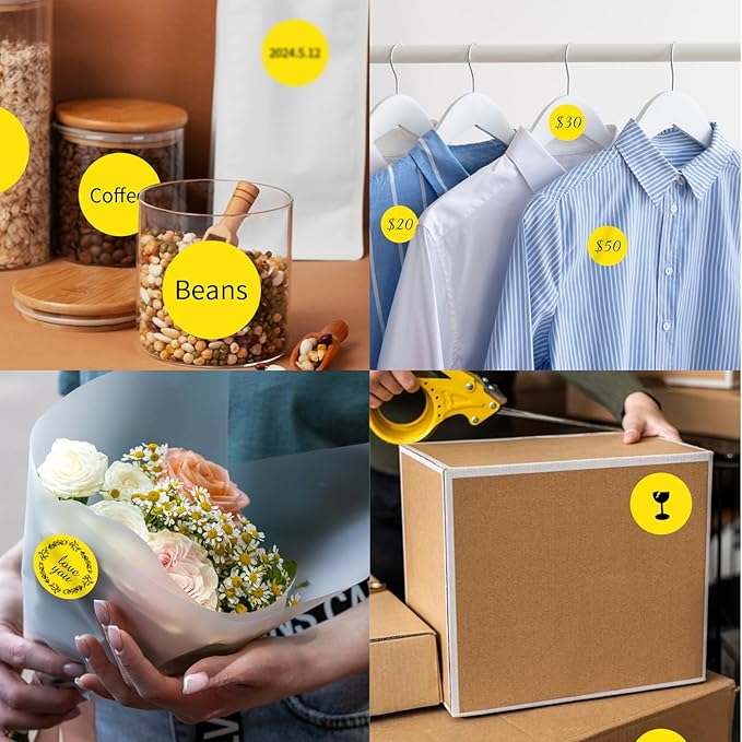 starboling Thermal Labels,2 Inch Yellow Round Thermal Printer Stickers,Self-Adhesive Round Direct Thermal Labels,Thermal Stickers for DIY Logo Design,Name Tag (500/Roll)