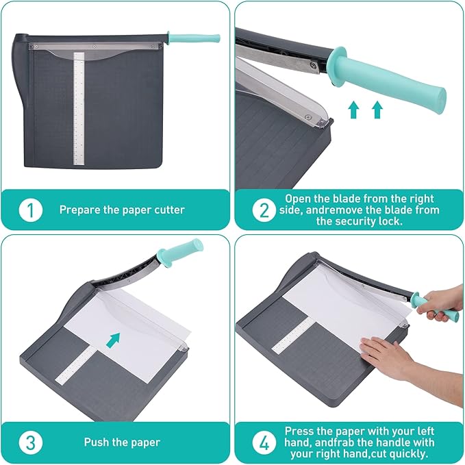 Paper Cutter, Paper Slicer with Safety Guard and Blade Lock, 12" Cut Length Guillotine Paper Cutter with 16 Sheet Capacity, Paper Cutters and Trimmers for Cardstock Cardboard (Gray)