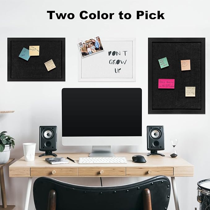TORASO Cork Board Bulletin Board, Cork Boards for Walls with Pins, Eye Bolts, gaskets, Screws, Pin Board for Office, School and Home (All Black, 11“x14.5” - 4p)