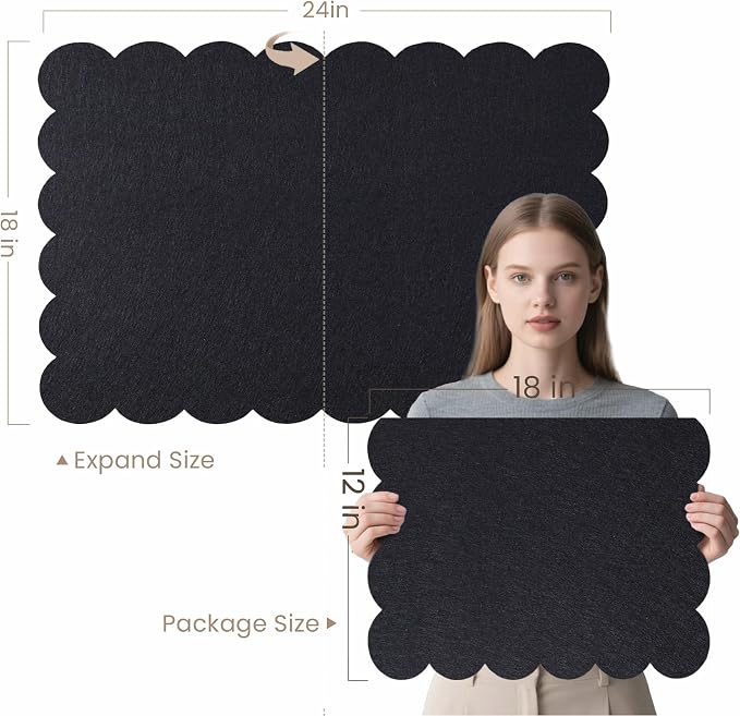 Scalloped Bulletin Board 24x18 inches, Decorative Felt Pin Board for Wall | Cute Cork Board Alternative with Push Pins, Foldable Display Vision Board for Photos, Notes & Reminders