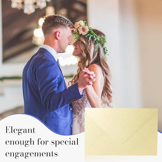 Shimmer Cream Envelopes 5.25 x 7.25 inches 100 PCS, 120 GSM Goefun A7 Euro Flap Envelopes with Gummed Seal for 5 x 7 Cards, Anniversaries, RSVP Invite, Wedding