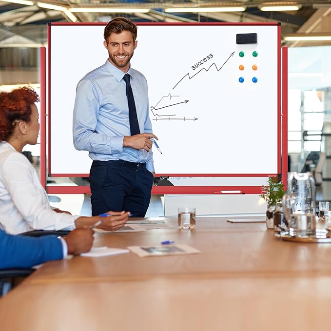 Large Rolling Whiteboard - Dry Erase Magnetic 48 x 32 Inches White Board Height Adjust Double Sides Mobile Portable Easel on Wheels, Dry Erase Board with Stand for Office, Home & Classroom
