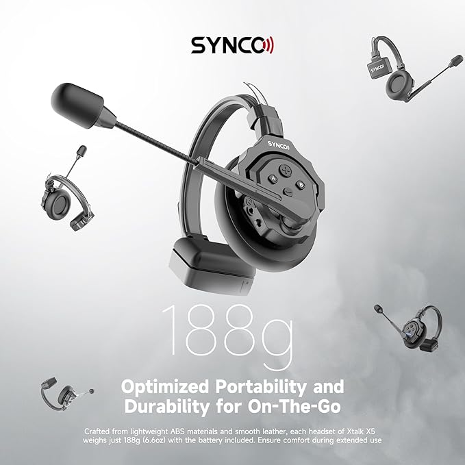 SYNCO XTalk X1 2.4GHz Wireless Headset with Microphone Intercom System Random Master Device Design for Movie Shoot Live Show Stage Performance (1 PCS)