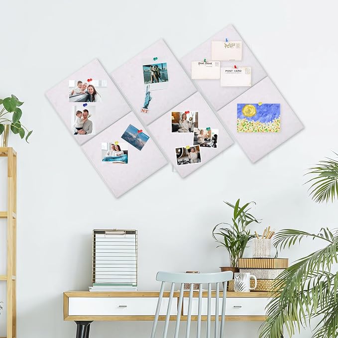 Cork Board Alternative 28" x 19", 6 Pack Felt Bulletin Boards, Pin Board | Includes Pushpins & 35 Safe Removable Adhesive Tabs, High-Density, Notice Boards for Walls Office Home Decor - Oatmeal