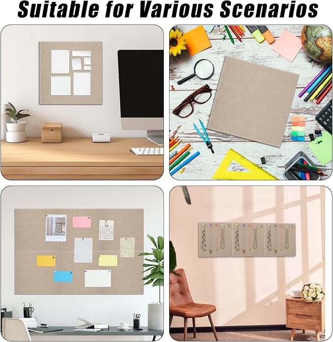 Large Cork Board 36" x 24", 6 Pack Felt Bulletin Board, Pin Boards | Includes Pushpins & Self-Adhesive Strips, Felt Wall Tiles Notice Boards for Walls Office Home School Decor - Tan