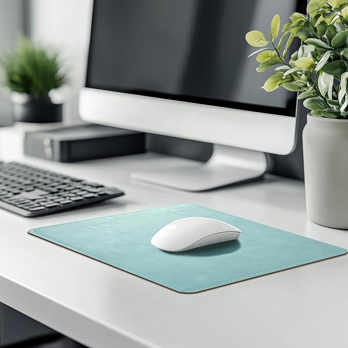 PU Leather Mouse Pad with Stitched Edge Micro-Fiber Base - Non-Slip Waterproof, 8x11Inch (Light Blue)