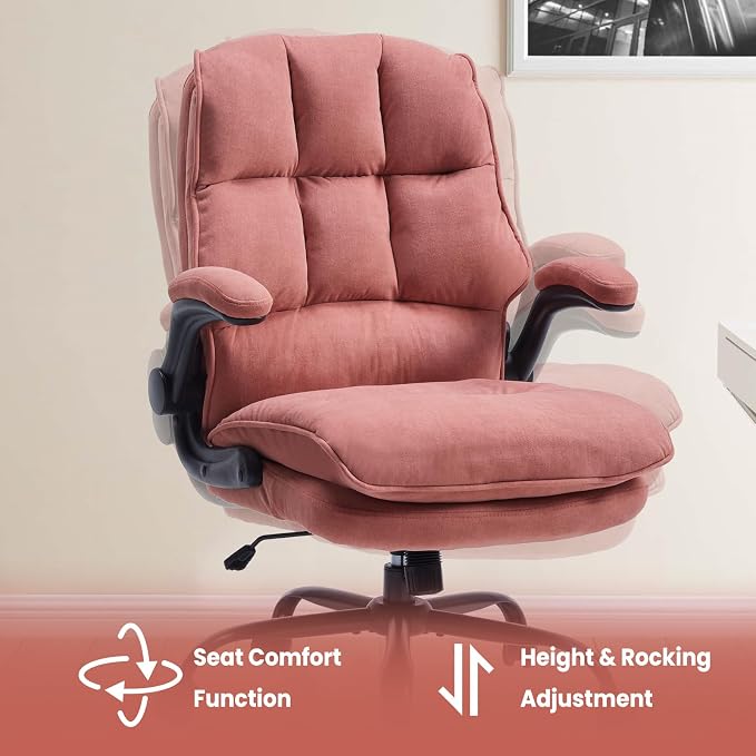 Comfy Office Chair Soft and Double Cushioned Ergonomic Computer Desk Chair | Suitable for Long Hours Executive Office Chair with Flip-up Armrests and Height Adjustment for Home Office pink