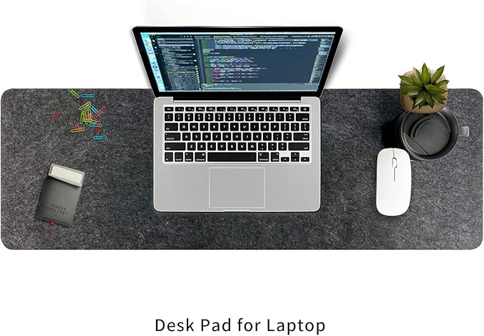 DAWNTREES Felt Desk Mat, Computer Mat for Desk, Dark Gray (36x12Inches) | Non-Slip Large Felt Mouse Pad and Keyboard Mat, Felt Desk Pad for Office and Home, Desktop Protection