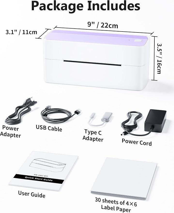 Phomemo Bluetooth Thermal Label Printer, 241BT 4x6 Wireless Label Printer | Shipping Label Printer for Small Business and Shipping Package, Compatible with iPhone, Android, Shopify, USPS, Purple