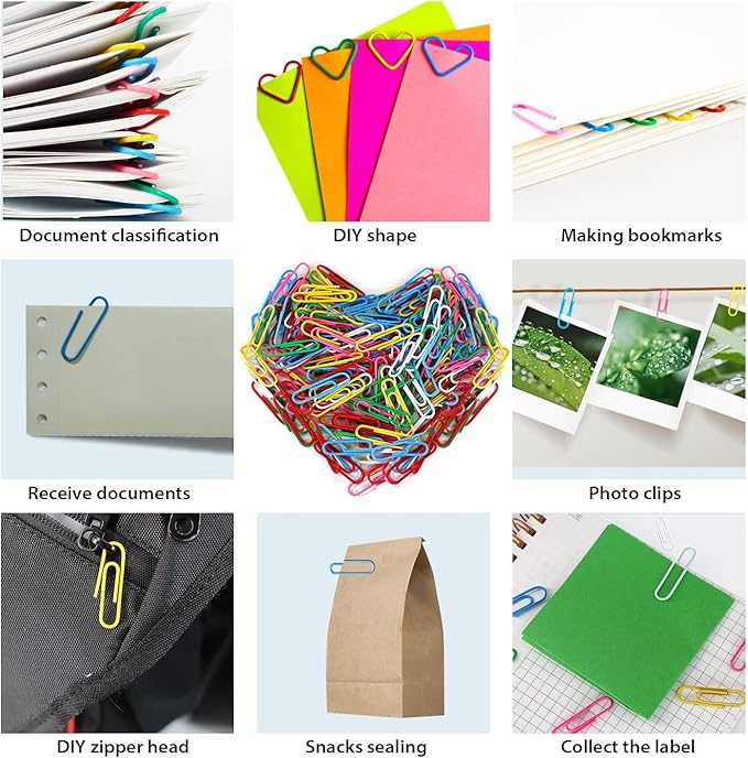AnutriON Paper Clips, 180 Pack Medium Size Paper Clips 1.3 Inch | Assorted Color Coated Paper Clips Great for Office School Document Organizing, Boxed