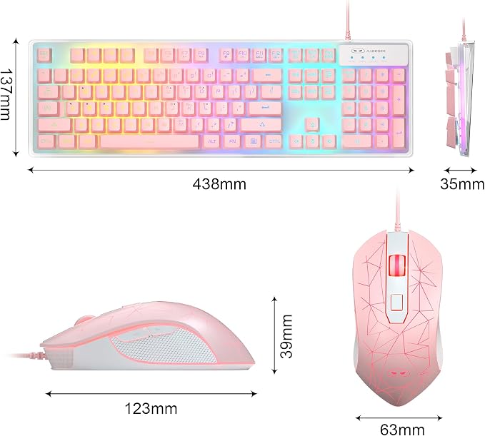 Gaming Keyboard and Mouse Combo, K1 RGB LED Backlit Keyboard with 104 Keys Computer PC Gaming Keyboard for PC/Laptop (Pink)