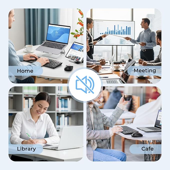 MEETION Bluetooth Keyboard and Mouse Combo, Silent Multi-Device, Black | Full-size keyboard with 2.4G & dual Bluetooth connection, 4-level DPI wireless mouse, compatible with Windows and Mac OS