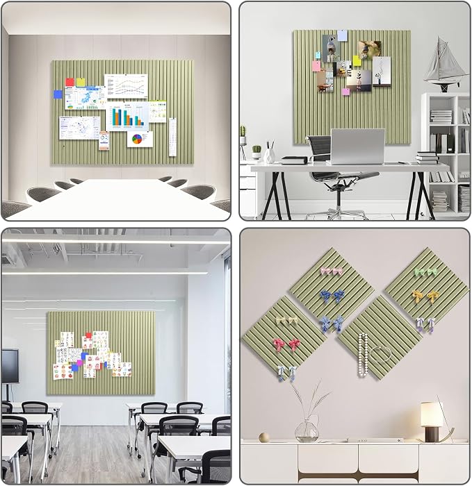 48" x 36" Large Felt Bulletin Board 1/2" Thick, Sage Green | 12 Pack Felt Tiles, Cork Board Alternative, 60 Adhesive Tabs, Pin Board for Home Office Decor with Easy Install