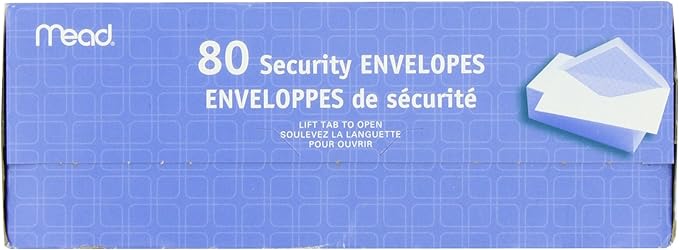 Mead #6-3/4 Envelopes, 3-5/8" x 6-1/2", Security Printed Lining for Privacy, Gummed Closure, White All-Purpose 20-lb Paper Mailing Envelopes, 80 Count (75212), (Pack of 2)