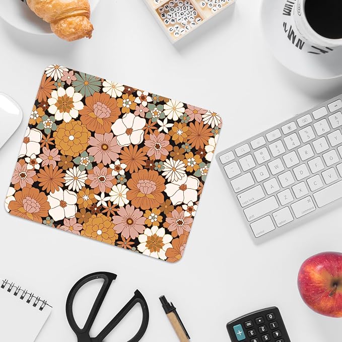 FROGIGO Mouse Pad with Stitched Edges - Cute Floral Mousepad for Women, 9.25 x 7.75 inch Washable Square Desk Pad, Non-Slip Rubber Base, Office Home Laptop Accessories - Autumn Daisy