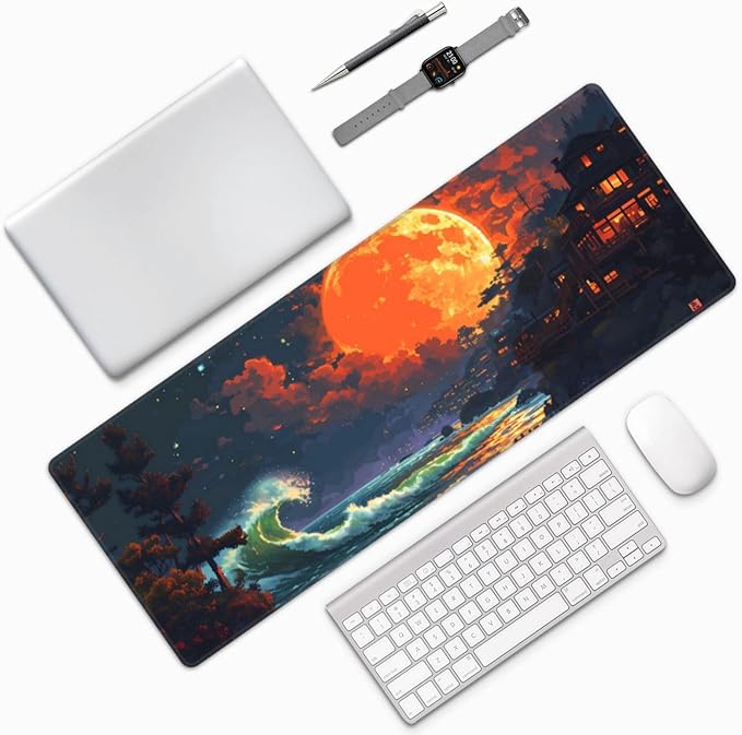 Gaming Mouse Pad Desk Pad,Extended Big Mouse Pad,31.5x11.8 Inch Long Computer Keyboard Mouse Mat Mousepad with 3mm Non-Slip Base and Stitched Edge for Gaming and Office⦠(Oil Painting)