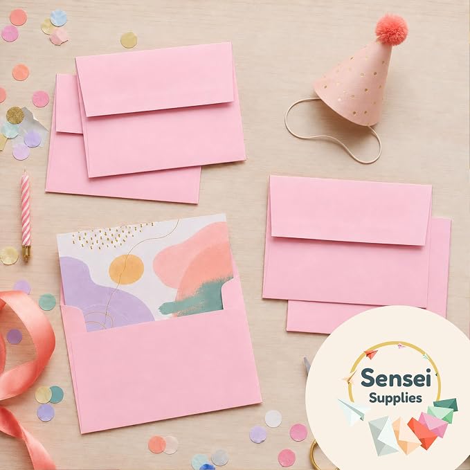 110 5x7 Pink Invitation Envelopes - for 5x7 Cards - A7 - (5 ¼ x 7 ¼ inches) - Perfect for Weddings, Graduation, Baby Shower - 120 GSM - Peel, Press & Self Seal - Square Flap
