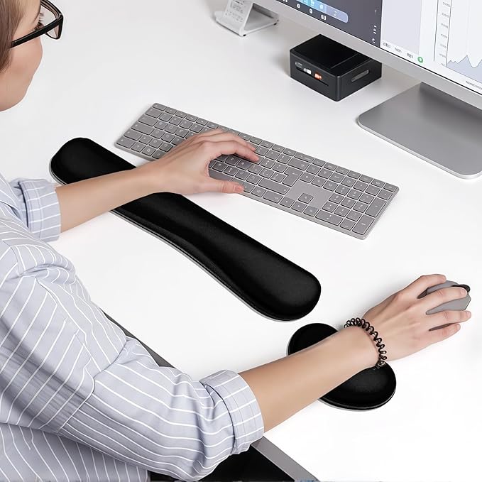 Wrist Rest for Computer Keyboard and Mouse, Ergonomic Design Wrist Support Pad for Keyboard, Soft Memory Foam Desk Pads Support Hand and Arm Easy Typing Pain Relief, 2 Piece Pad, Black