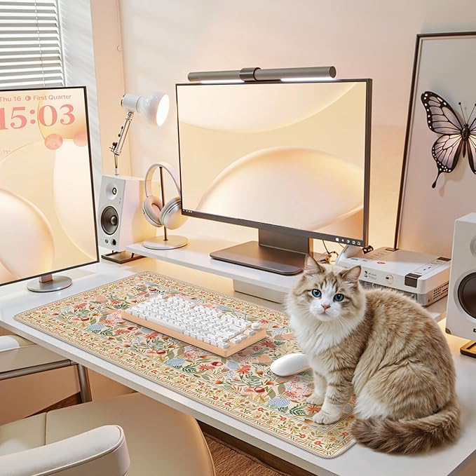 iCasso Desk Mouse Pad Extra Large, Office Desktop Mat for Women | Non Slip Computer Pad Pad with Stitched Edges, Large Keyboard mat, Cute Desk Cover Mat Work from Home School
