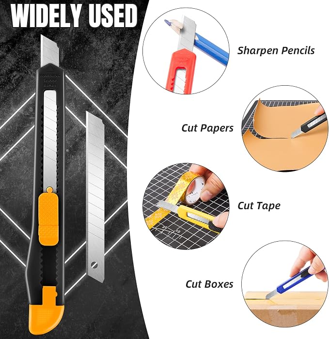 24 Pack Box Cutter Retractable, 9mm Razor Knife, Utility Knife | Snap-off blades, exacto knife and box opener for boxes, cartons, cardboard, paper, vinyl and rope for home, office and school