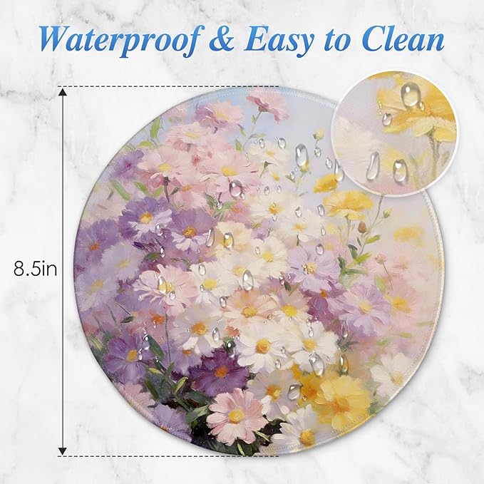 Round Mouse pad, high-end Texture, Sewn Edge Design, Anti-Slip Rubber Base. 8.6 x 8.6 inches (Pastel Flowers)