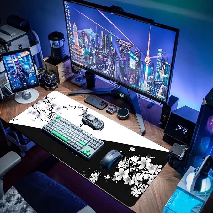 Big Mouse Pad Large Mousepad Gaming Desk Pad Desk Mat Office Decor Accessories (Cherry Blossom in Ink)